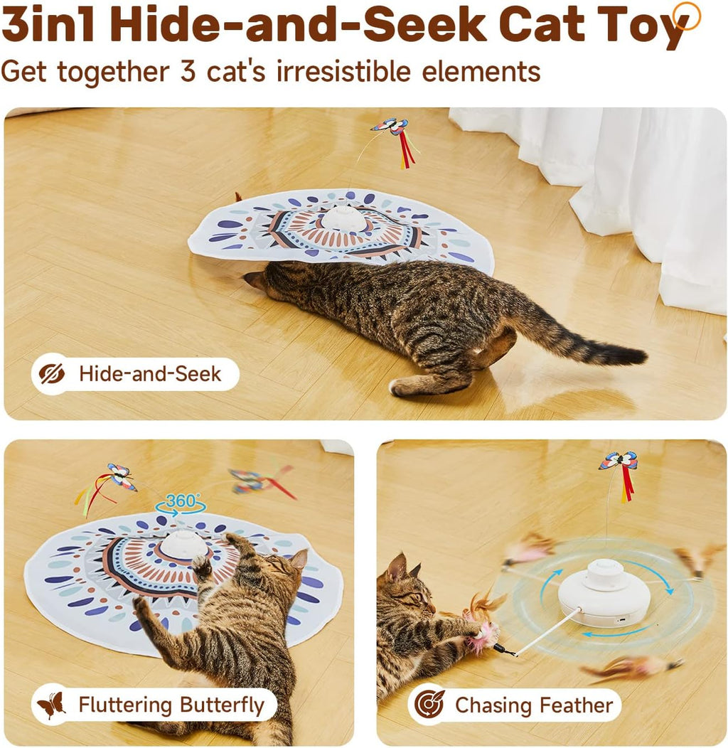 Juguetes para gatos Potaroma recargables, 3 en 1 busca y esconde para gatitos, juego automático interactivo, mariposa revoloteando, varita con plumas en movimiento, ejercicio para gatitos en