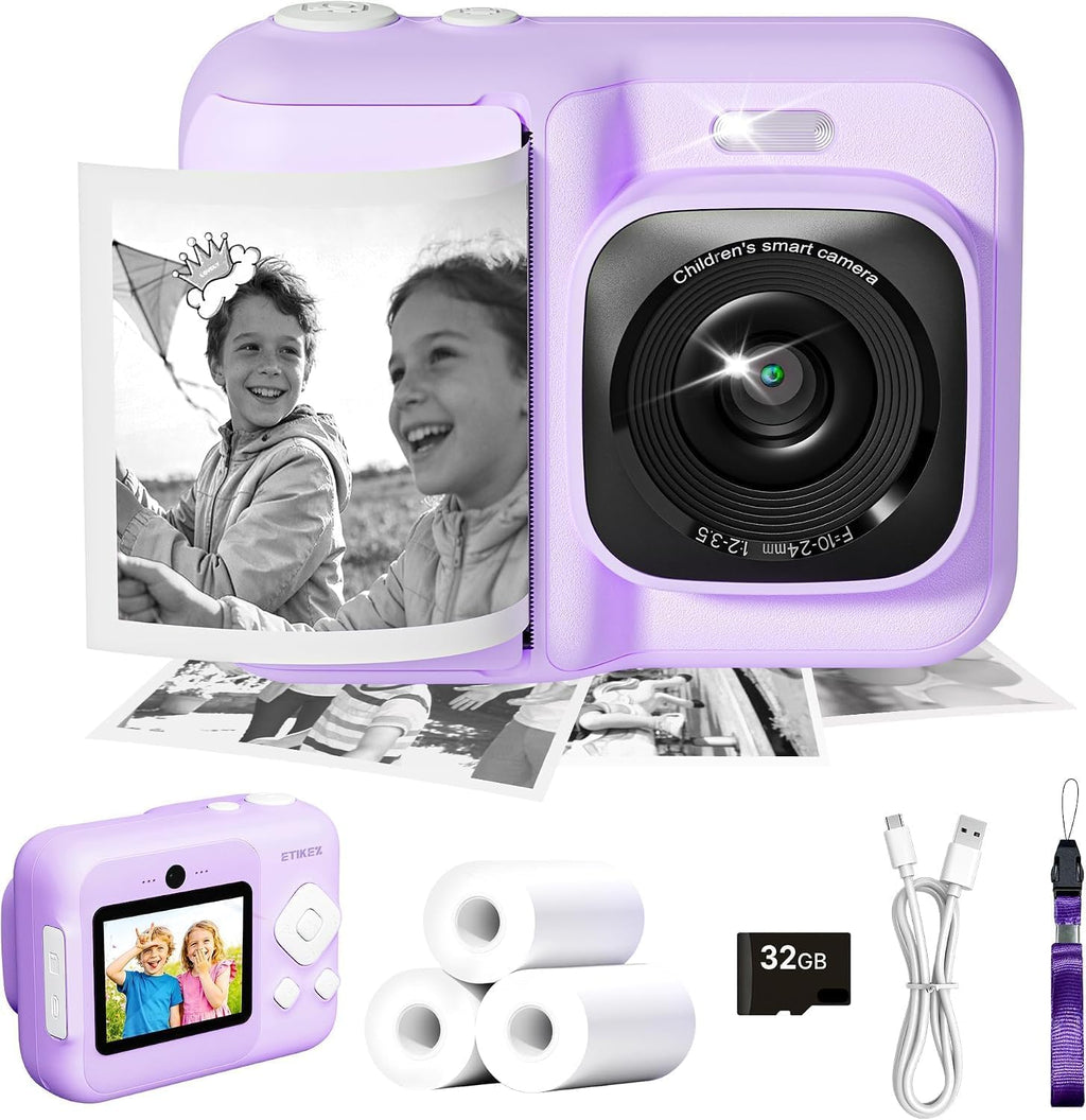 Cámara de impresión instantánea para niños, 1080P con tarjeta de 32