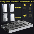 Soporte PS5/PS5 Slim/Pro con ventilador de enfriamiento ajustable, soporte de enfriamiento PS5 para PS5/PS5 Slim/Pro, estación de enfriamiento PS5 con cargadores de controlador dual y luz