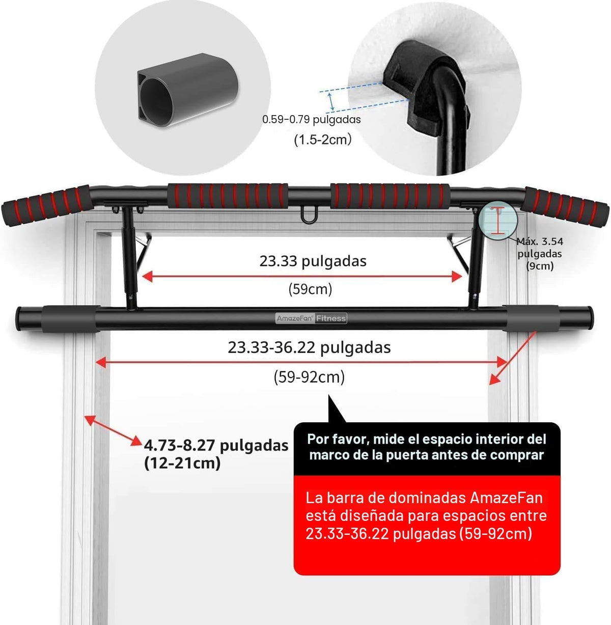 AmazeFan Barra de Dominadas para Puerta con Agarre Ergonómico - Marco de Dominadas de Fitness para Ejercicio de Gimnasio en Casa - Agarre Multi-Ángulo - Gancho Inteligente Actualizado 2024 (Se Adapta