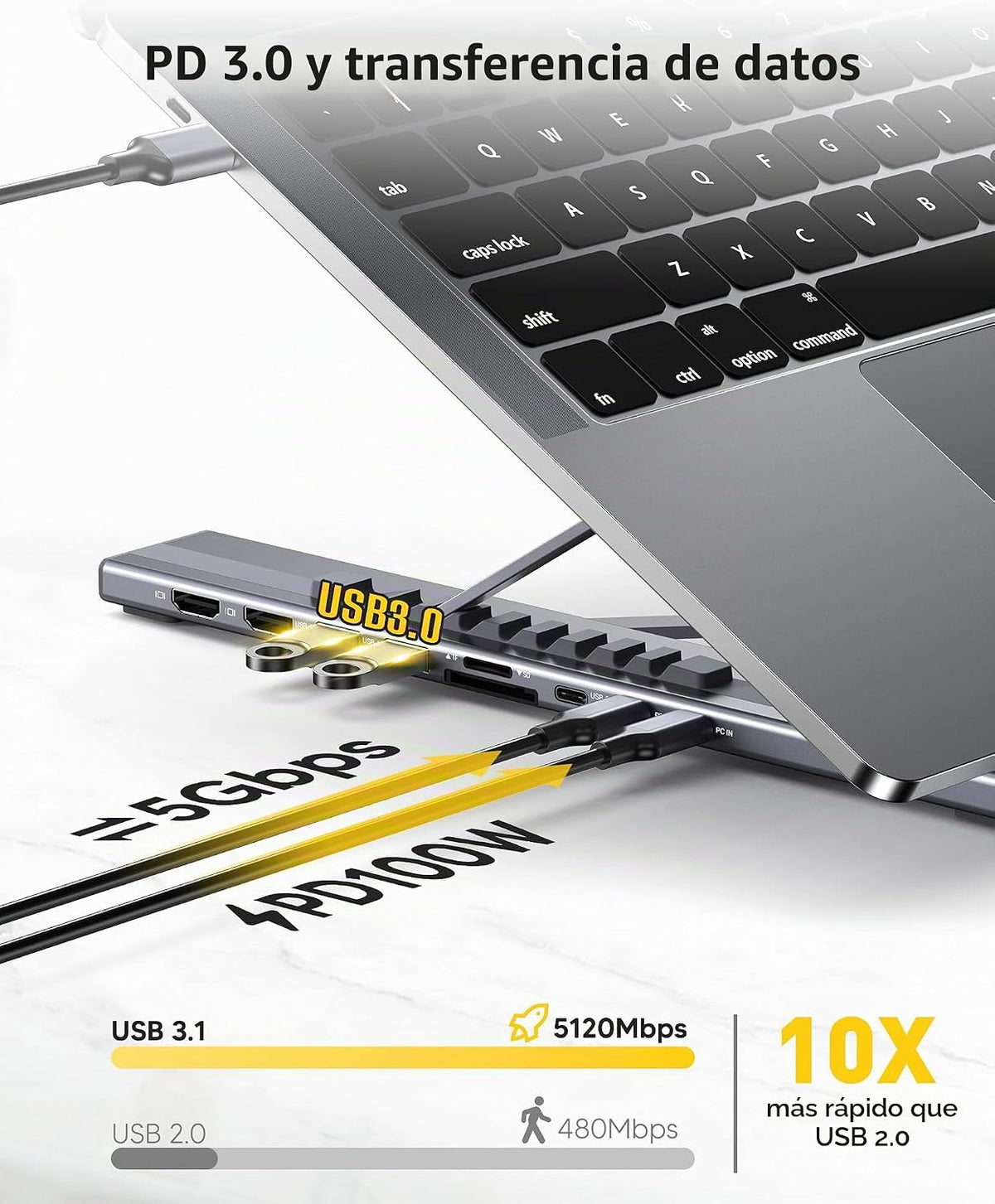 Estación de acoplamiento con soporte para laptop USB C, monitor dua...