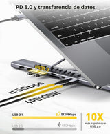 Estación de acoplamiento con soporte para laptop USB C, monitor dua...
