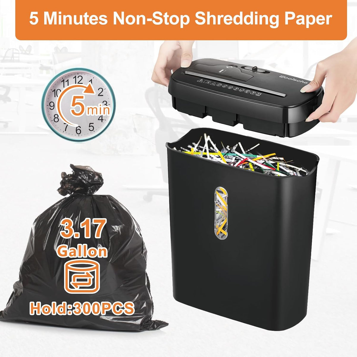 woolsche - Trituradora de papel para oficina en casa, corte de tiras de 10 hojas con canasta de 3.17 galones, nivel de seguridad P-2, trituradora de CD y tarjetas de crédito, duradera y rápida, sistema a prueba de atascos, certificado ETL