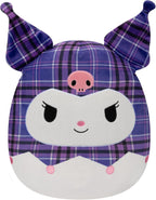 Squishmallows Original Sanrio - Peluche de Kuromi de 14 pulgadas con cuadros morados, grande y ultrasuave, peluche oficial de Jazwares