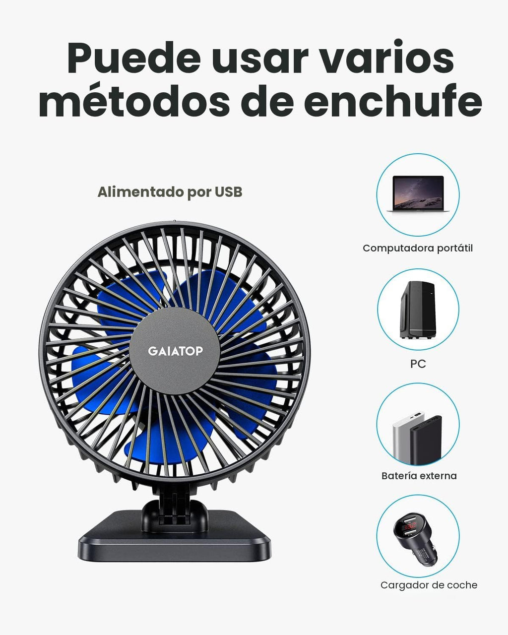 Gaiatop - Ventilador de escritorio USB, pequeño pero potente, perso...