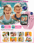 Reloj inteligente impermeable para niños, juguetes para niñas de 6 a 8 años con 32 juegos de cámara dual