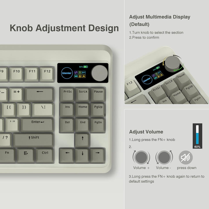 Teclado de juego Womier Retro 75% con pantalla OLED y perilla, M87...