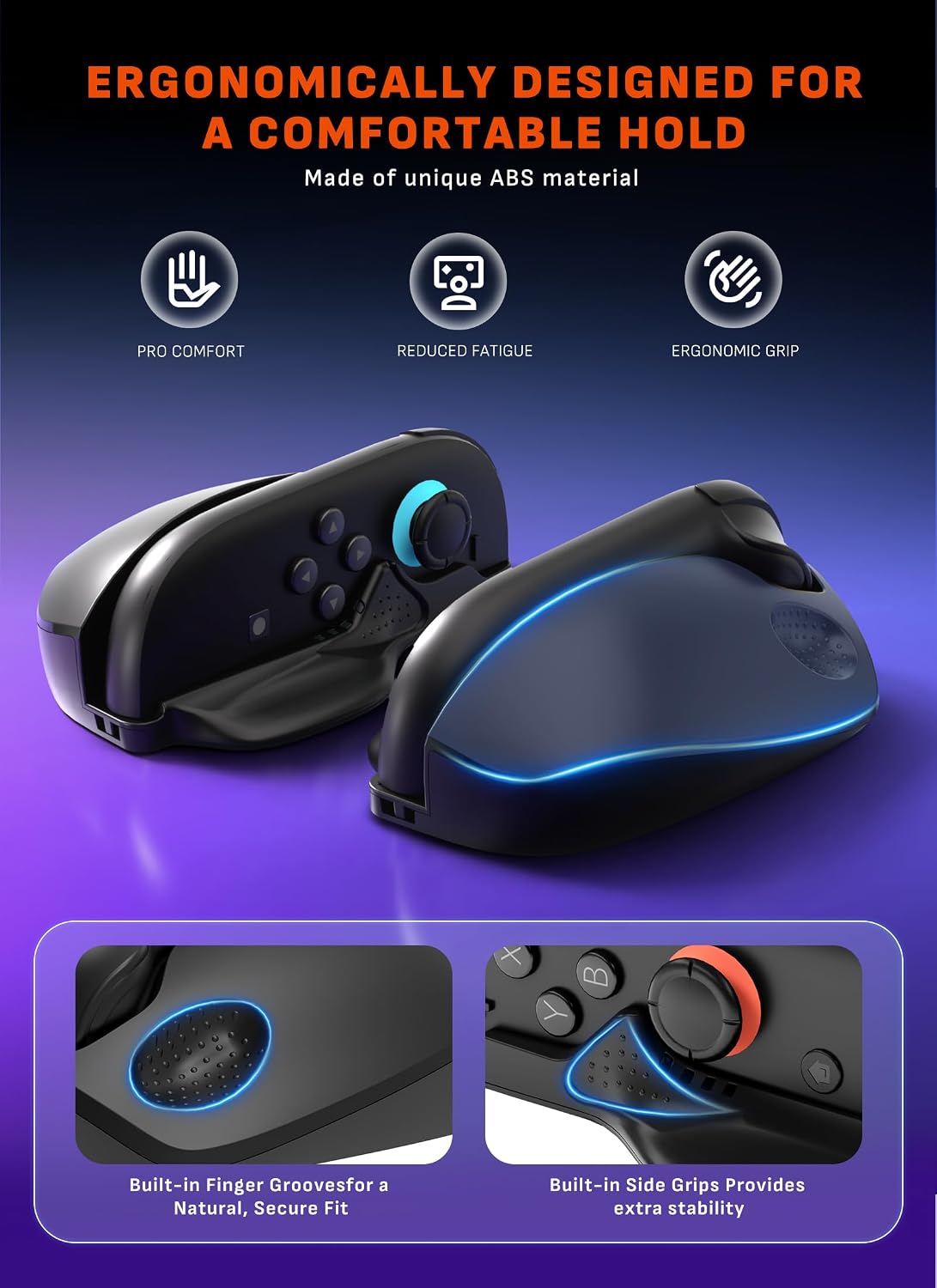 Mumba Mouse Grip para Nintendo Switch 2 Joy-Con, [2 Pack] Empuñadura Ergonómica para Jugadores con Deslizamiento Super Suave PTFE, Soporte de Consola Portátil para Switch 2 Joy Con Accesorios (2025), Negro
