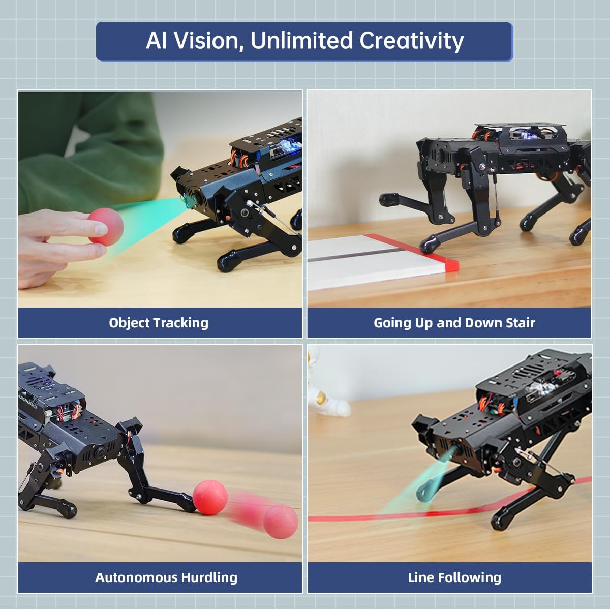 PuppyPi Robot Dog con ChatGPT Modelos de IA grandes AI Inteligencia incorporada ROS Perro robótico cuadrúpedo visión comprensión de escenas y voz SLAM mapeo navegación Robot biónico cuadrúpedo, kit estándar y Raspberry Pi 5 4GB