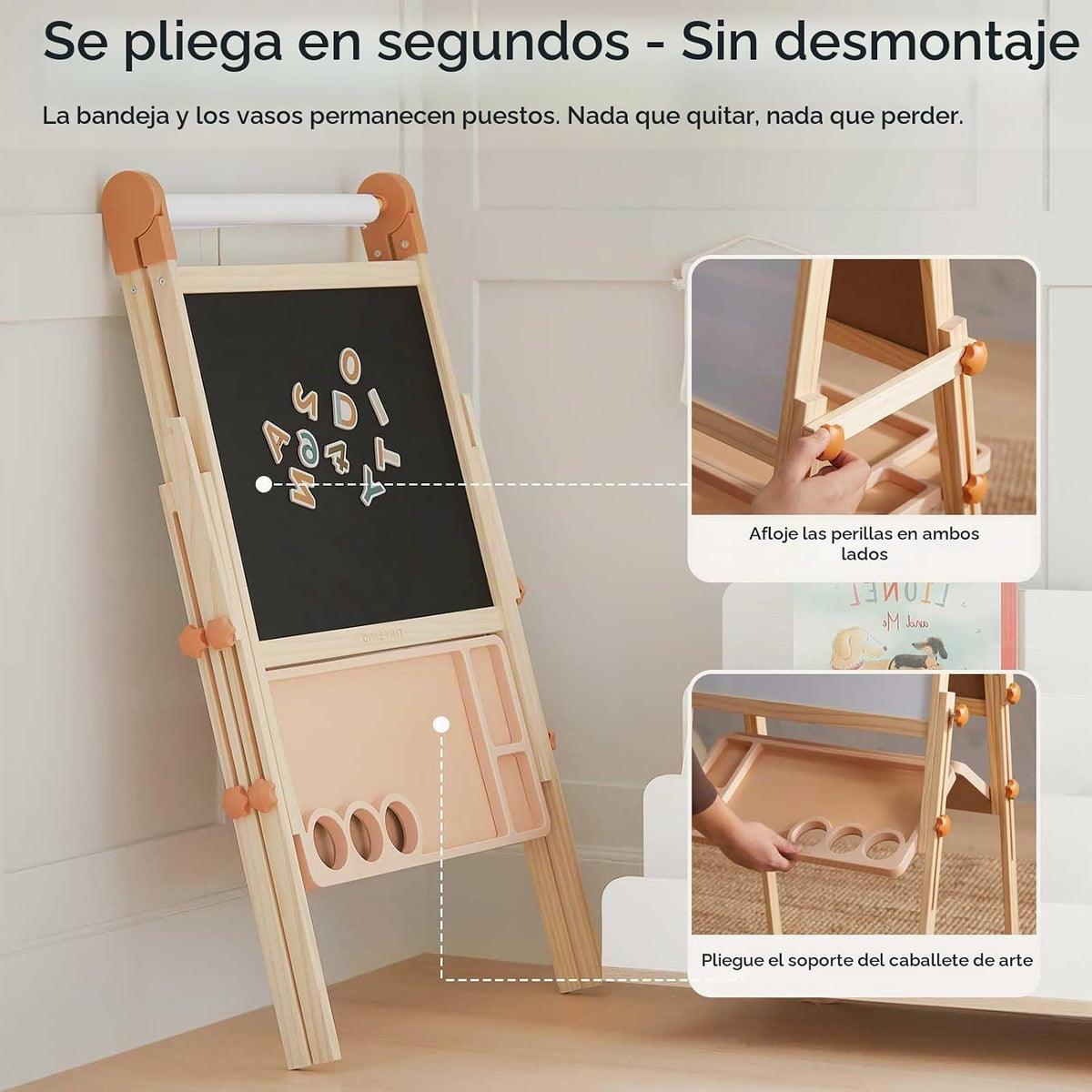 Tiny Land - Caballete de madera plegable para niños, con pizarra y pizarra blanca