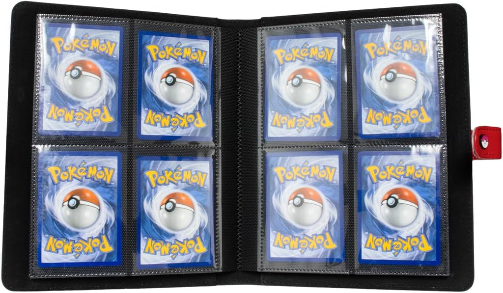Ultra Pro Carpeta de Pokémon de 4 bolsillos de alta calidad, carpeta de tarjetas de Pokémon con 20 páginas de carga lateral y capacidad para hasta 160 tarjetas, sin ácidos y sin PVC, cierre a presión, parte trasera negra y cubierta acolchada de piel