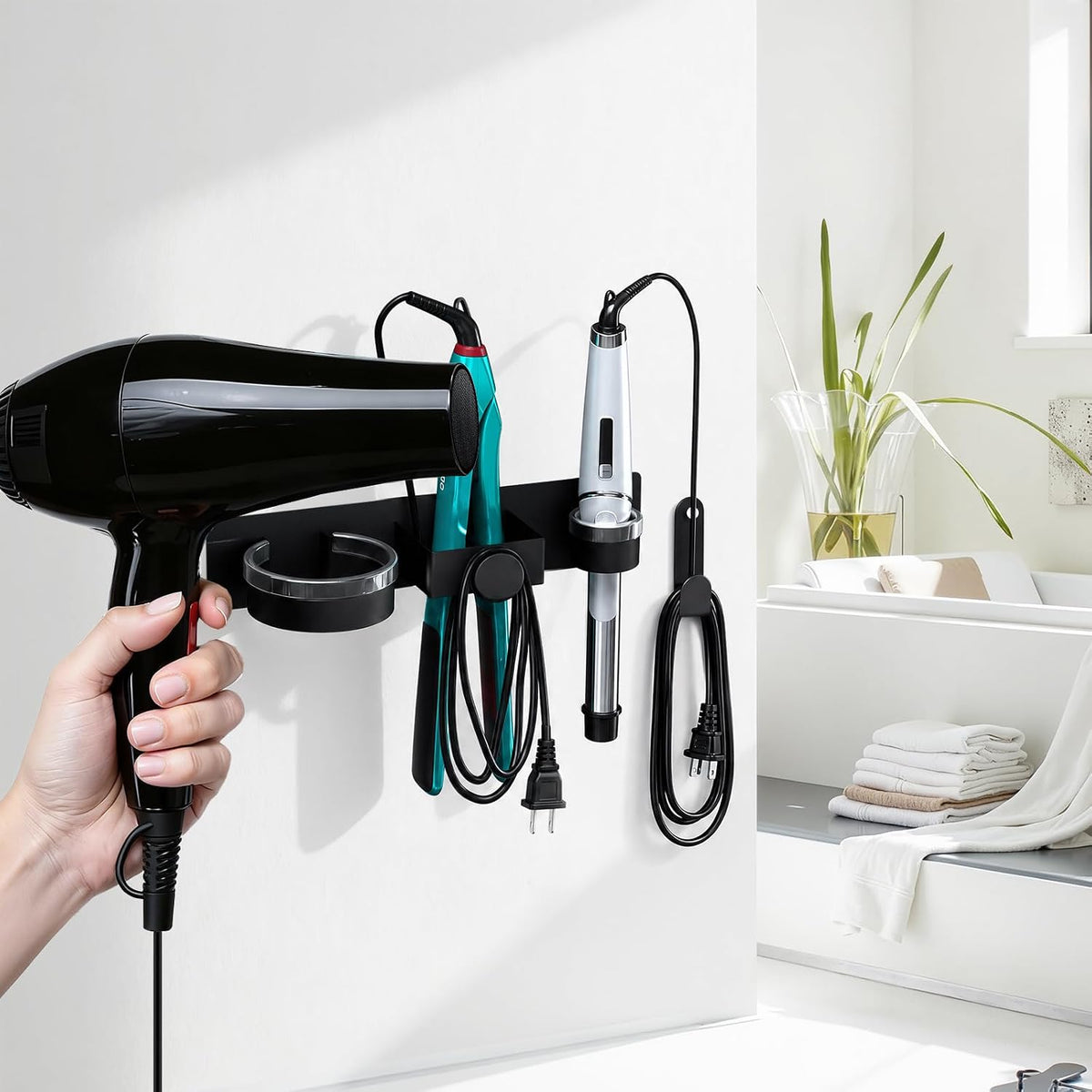 Soporte para secador de pelo montado en la pared, soporte para secadora con