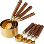 Juego de tazas y cucharas medidoras doradas con mango de madera de acero inoxidable US Metric