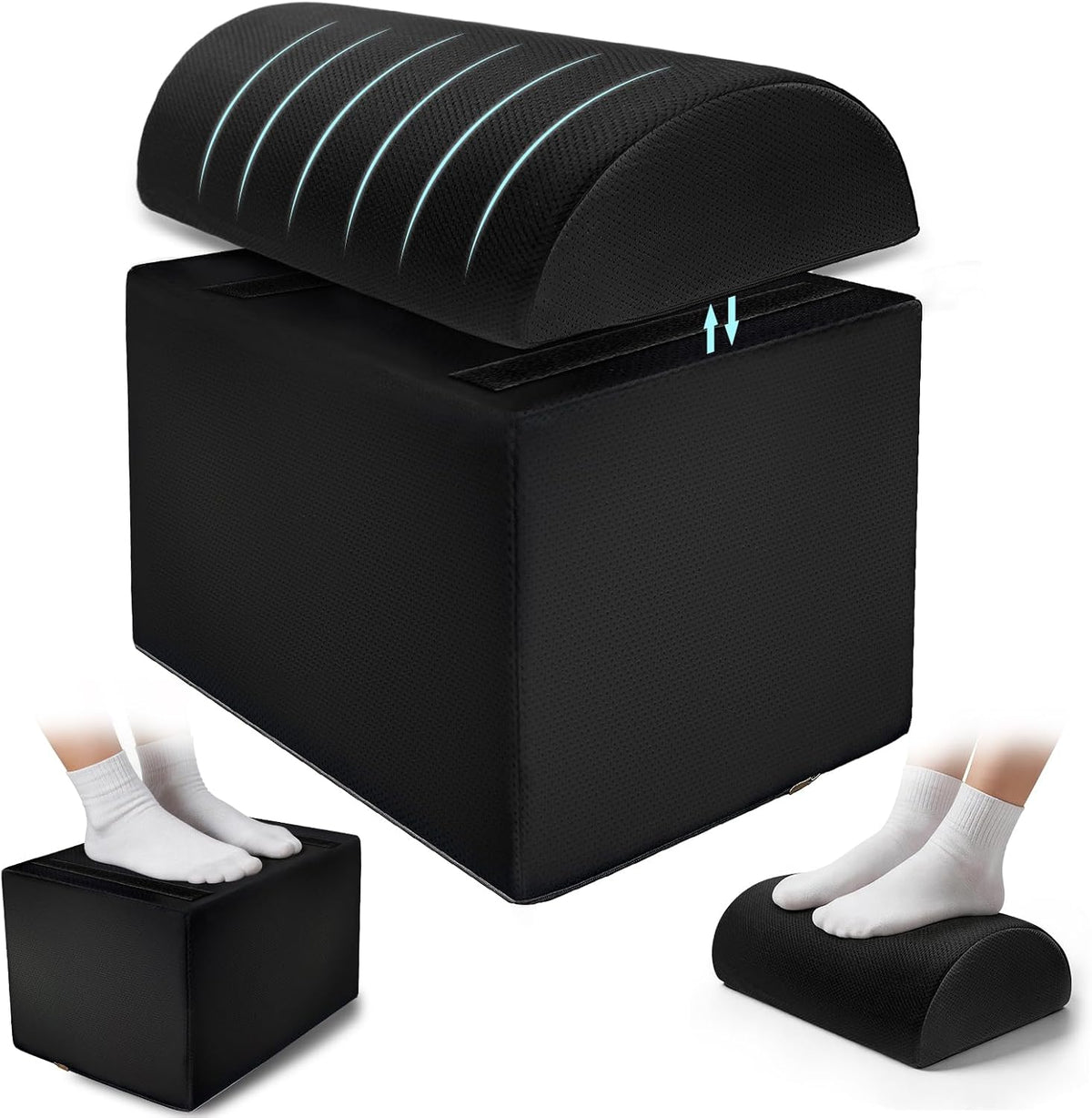 Lámpara Reposapiés ajustable para debajo del escritorio en el trabajo, reposapiés ergonómico con 3 pies de altura ajustable para debajo del escritorio, reposapiés de oficina con funda de malla extraíble