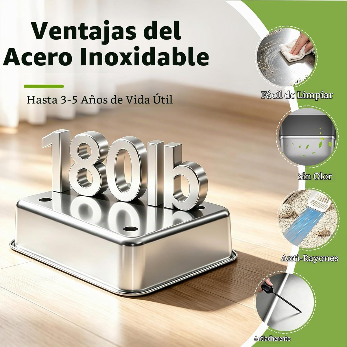 Caja de arena de acero inoxidable cerrada, bandeja de metal cubierta XL