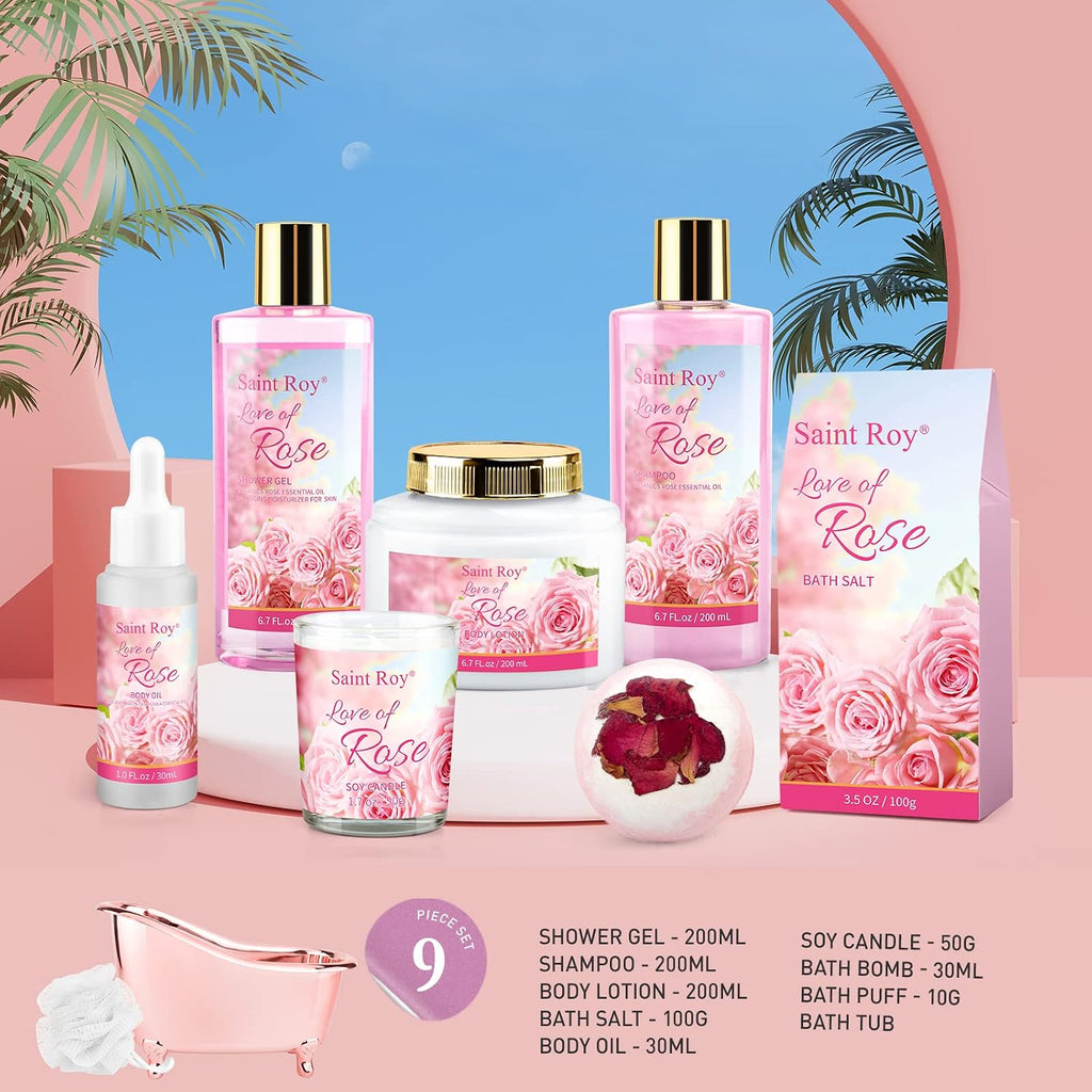 Regalos de spa para mujeres, regalos de spa de rosas, juego de cesta de