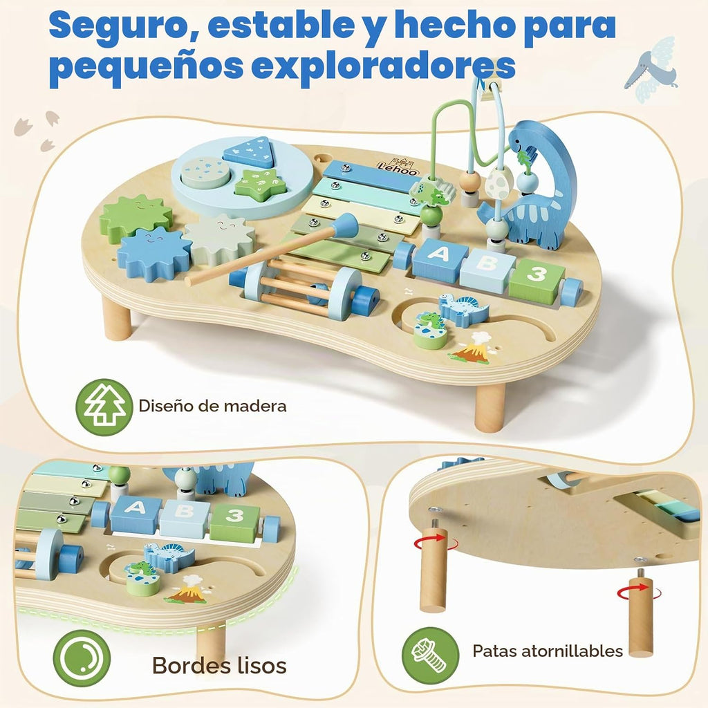Lehoo Castle Mesa de actividades Montessori de dinosaurio de madera para