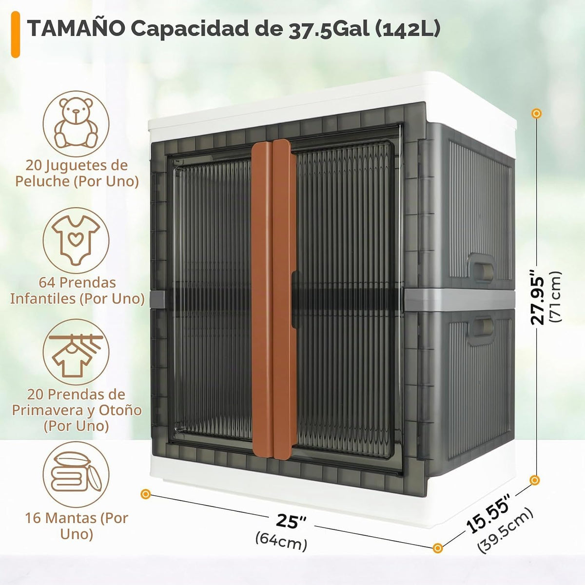 Armario, armario, armario de almacenamiento plegable, caja útil con gran capacidad, 37.5 galones (142 L), apilable, fácil almacenamiento de ropa, sin instalación