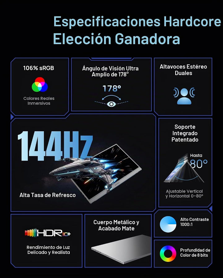 ARZOPA 16.1'' 144Hz Monitor portátil para juegos, 106% sRGB...