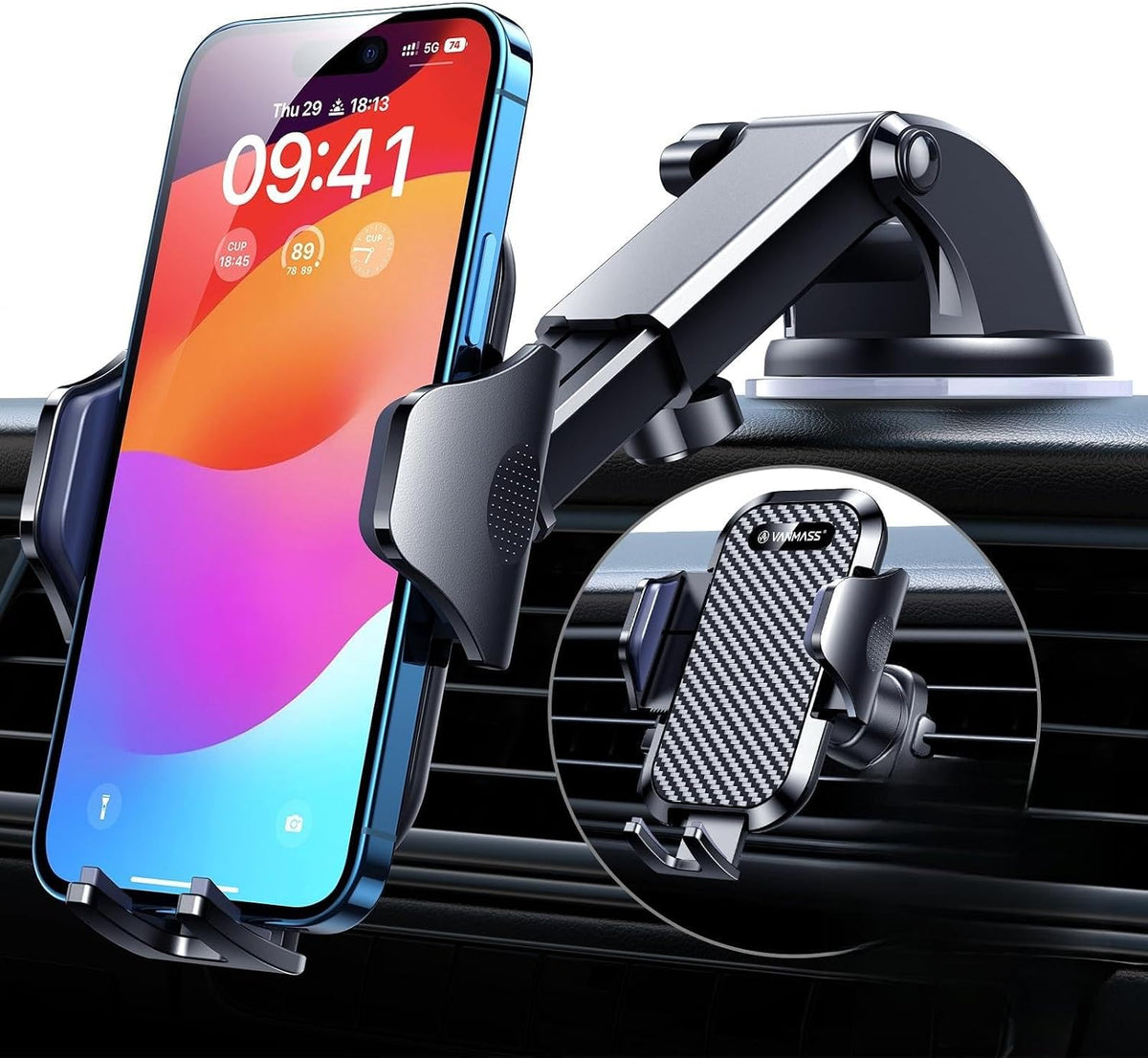VANMASS Soporte de pared y ducha para teléfono celular 2026 Ultimate Militar grado militar más fuerte ventosa y clip para parabrisas【más nuevo mejor más fuerte】 para iPhone 18 Pro Max 17 16 15 14