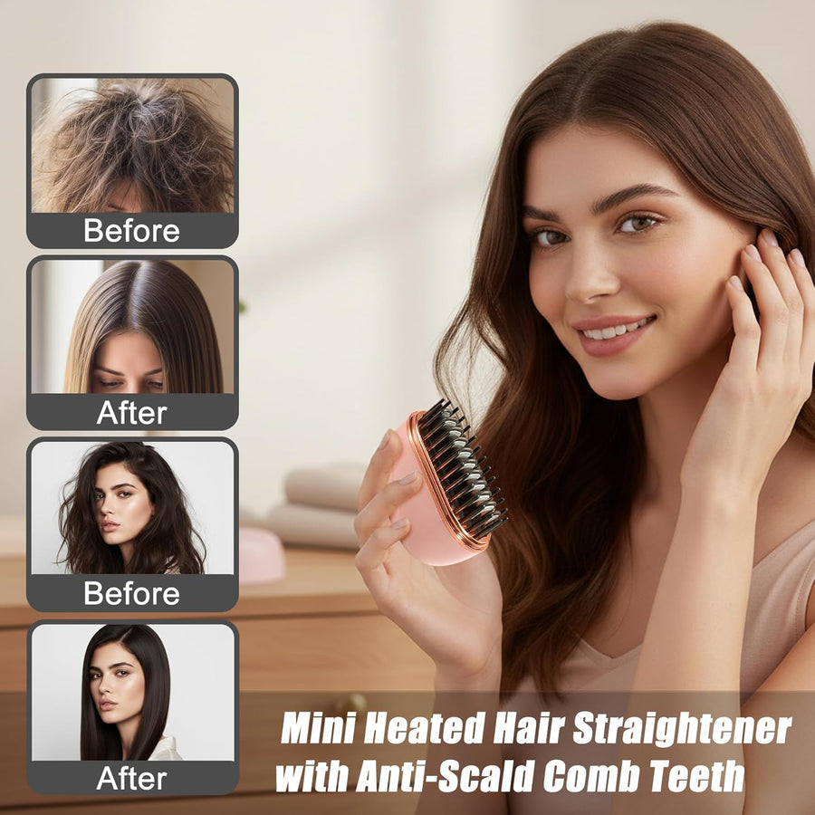 Mini alisador de pelo, cepillo Glam inalámbrico portátil, control d...