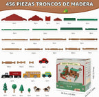Wondertoys Juego de troncos de madera de villa grande, 456 piezas, troncos de madera real, troncos de construcción clásicos a partir de 3 años, el mejor juego de regalo de construcción retro, regalos educativos de ingeniería de construcción creativa