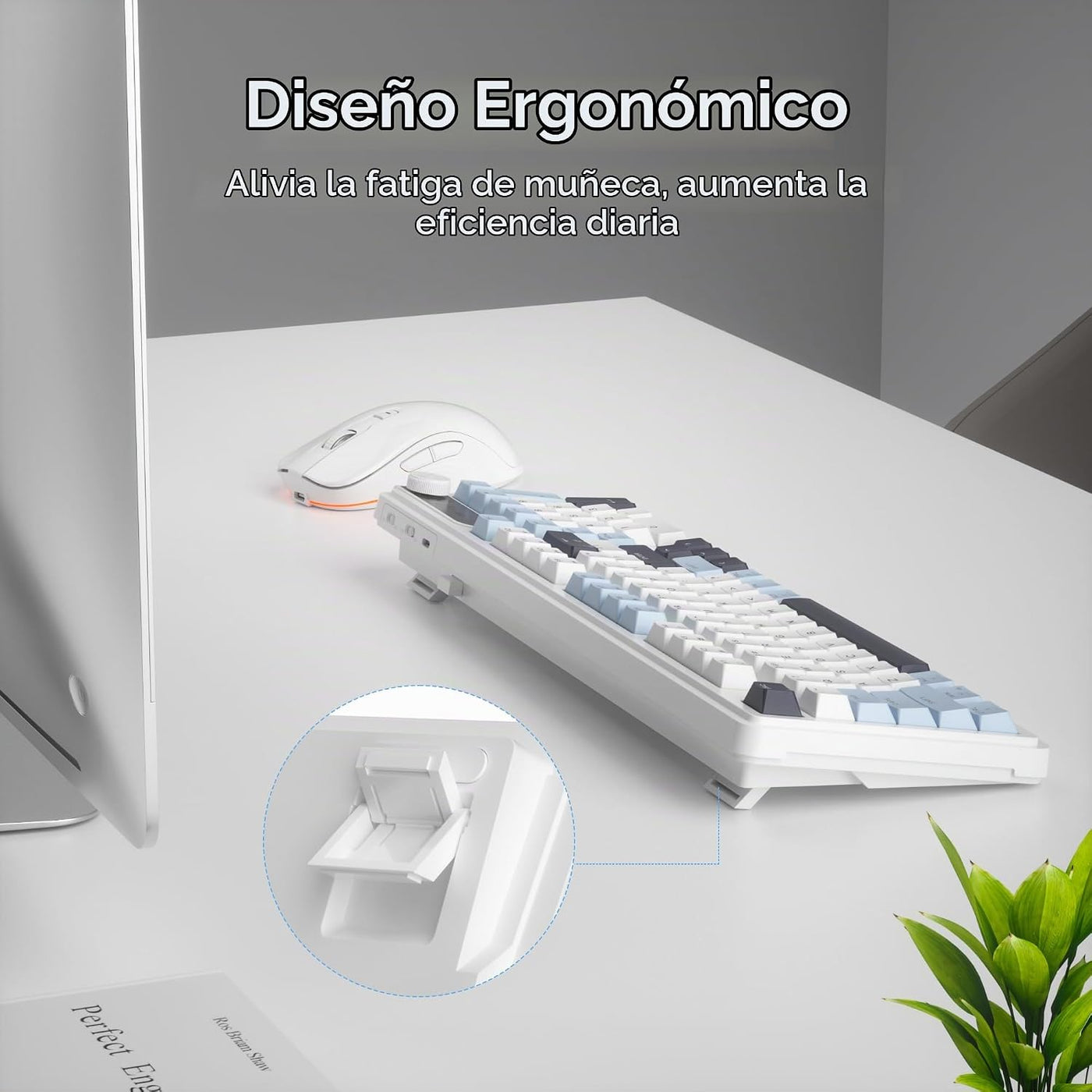 MageGee V990 - Combo de teclado y mouse inalámbricos cremosos, 99 t...