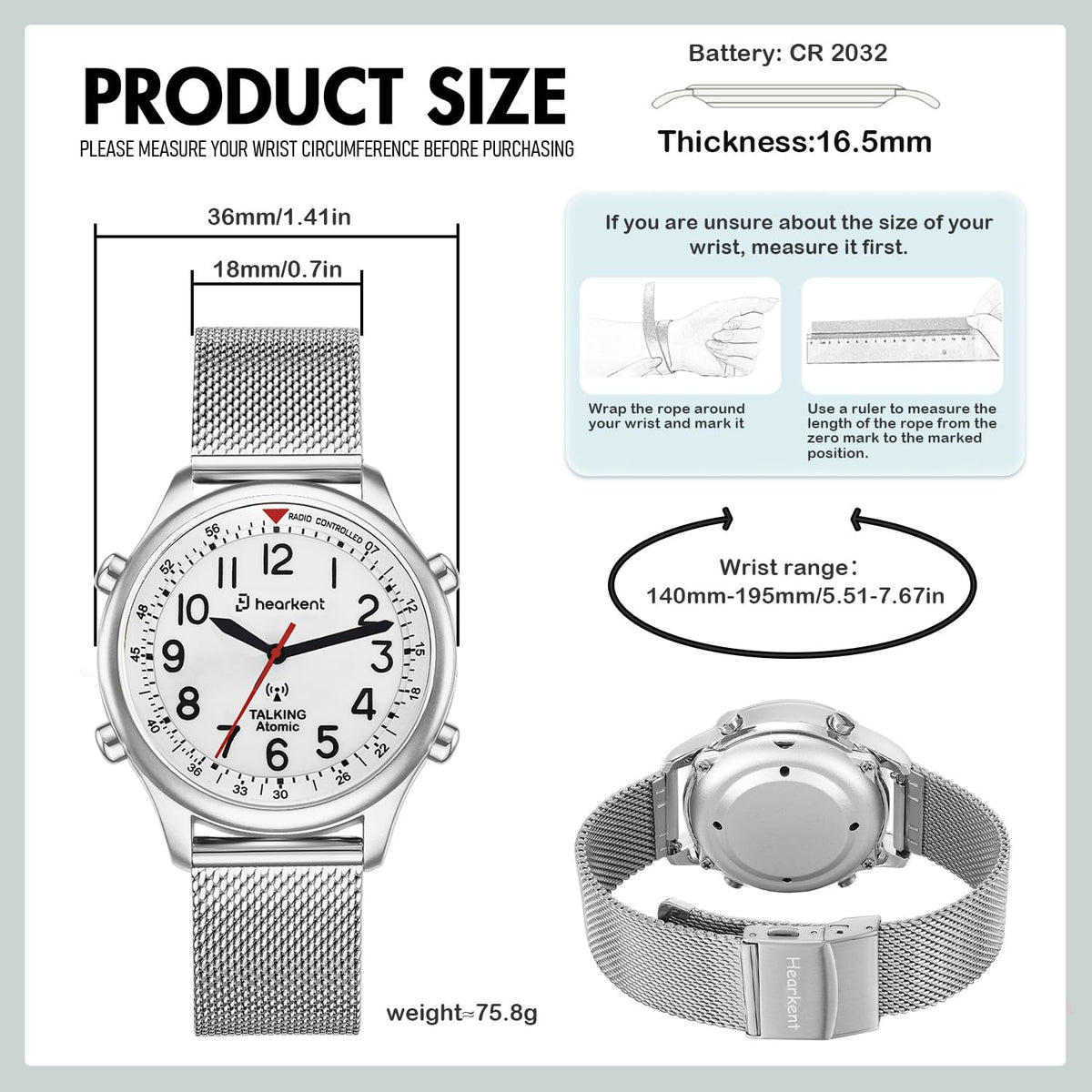 Hearkent Reloj atómico parlante para mujer, alto y claro, en inglés para personas mayores, ciegas, visualmente impariadas, regalo exquisito y elegante, 2004L