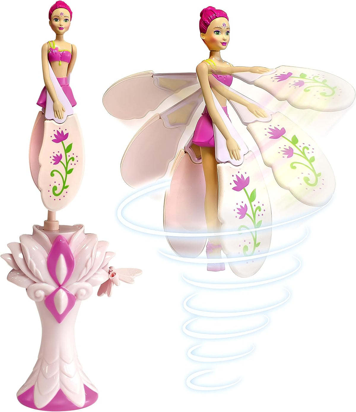 Sky Dancers Muñeca voladora, juguete de tirar, sin baterías, fantasía fucsia