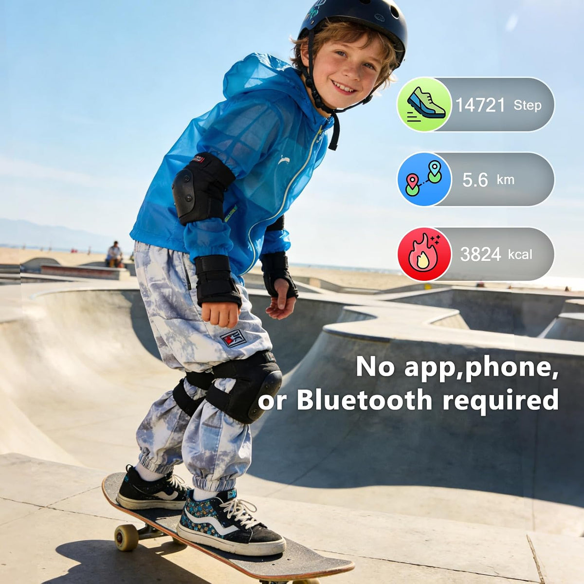 Reloj de seguimiento de actividad física para niños con podómetro, no requiere aplicación, reloj digital deportivo al aire libre para niños y niñas de 5 a 13 años con alarma de vibración