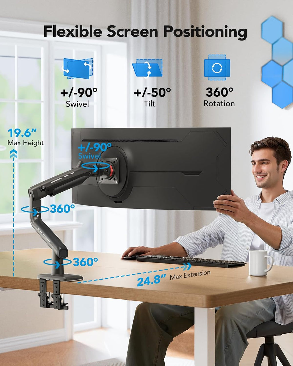 HUANUO Brazo de monitor resistente para pantallas ultraanchas de hasta 49 ", placa de refuerzo de montaje de monitor de acero