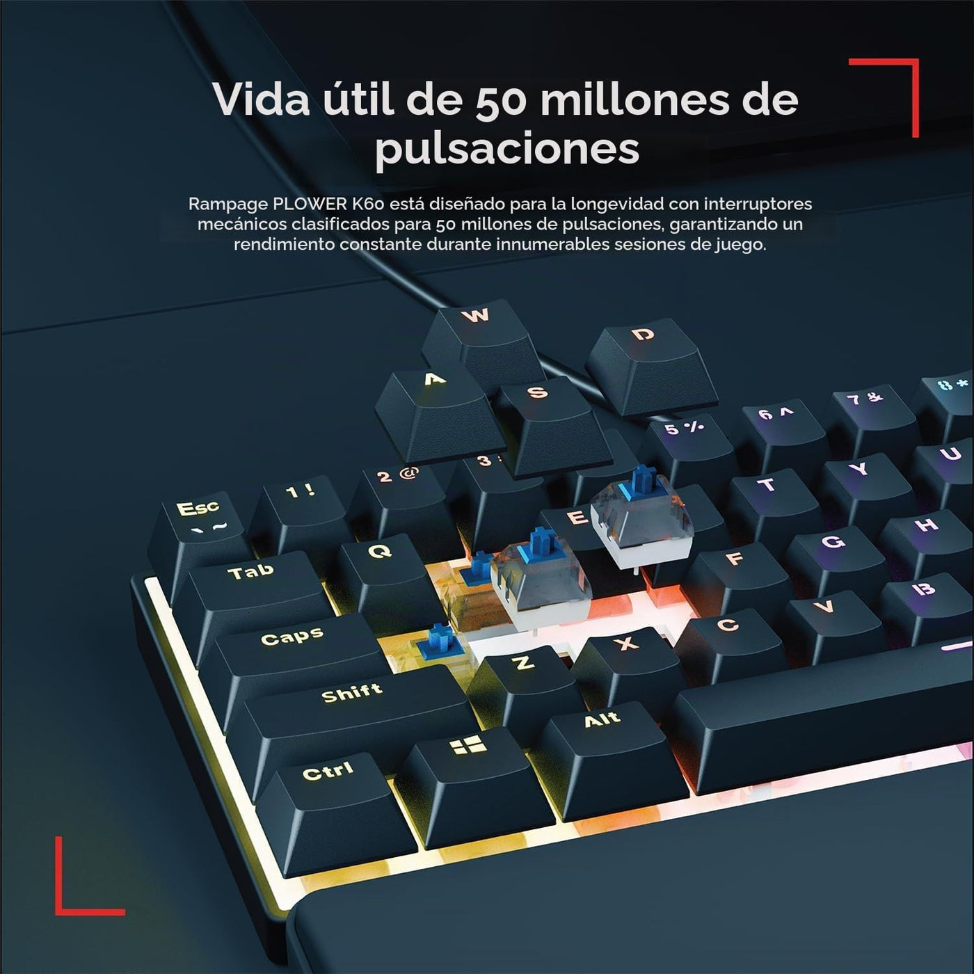 Rampage Plower K60 Teclado mecánico para juegos \u2013 62 teclas, r...