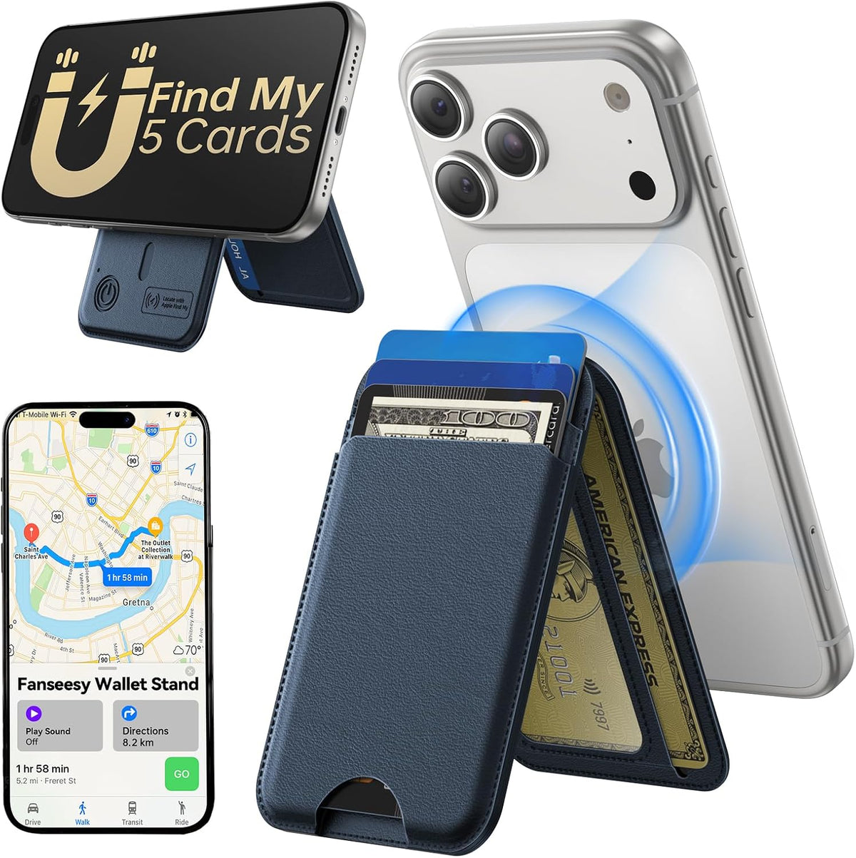 TWZKG para MagSafe Wallet, funciona con Apple Find My, 5 tarjetero con