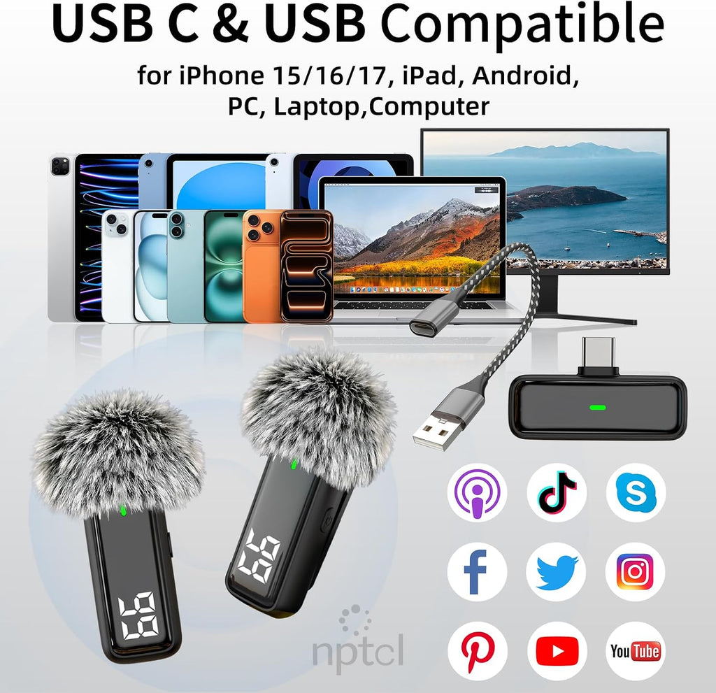 Micrófono inalámbrico USB tipo C para iPhone 17/15/16 PC ordenador