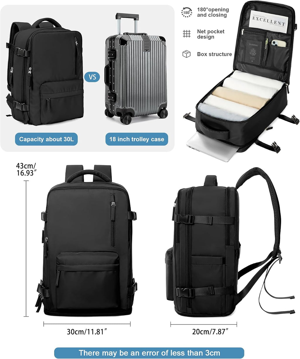 VGCUB - Mochila grande para viaje, trabajo, negocios, mochila para laptop aprobada como equipaje de mano para vuelos, unisex, Negro -, Grande, Large (4