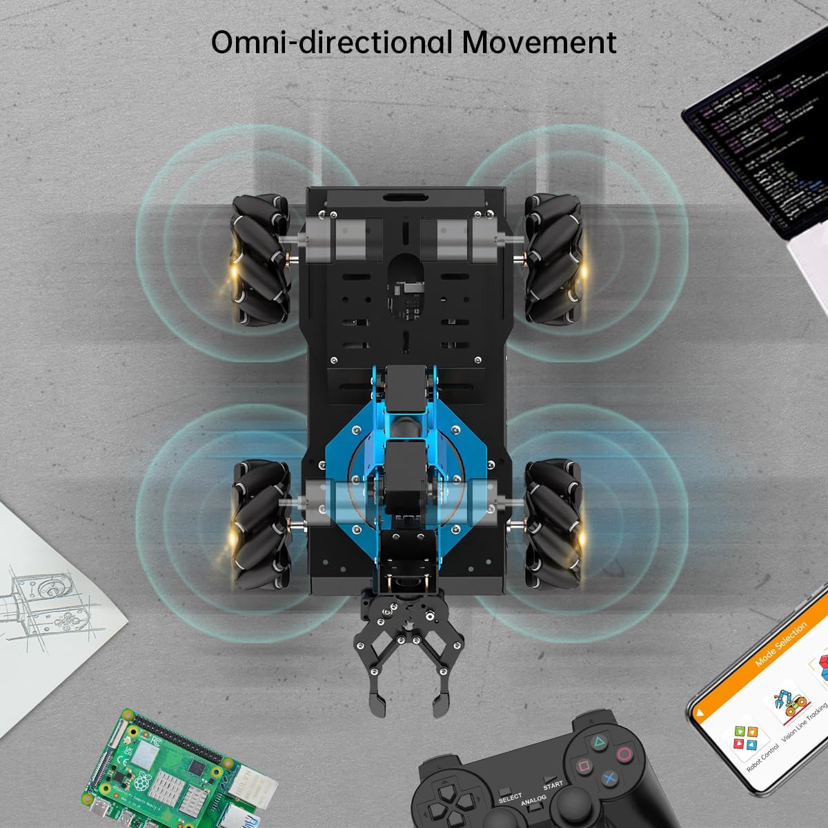 Brazo robótico ROS con Raspberry Pi 4B 4GB programación de código abierto FPV AI Vision 6DOF/Axis Smart Robot Kit, 4WD Mecanum Wheel Big Chassis, ArmPi Pro con RPi 4B 4GB