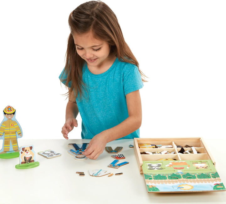Melissa &amp; Doug Muñecas de Madera Magnéticas de Vestir de Oficio...