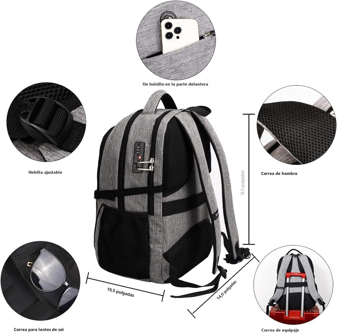 Mochila antirrobo para portátil con carga USB compatible con portát...