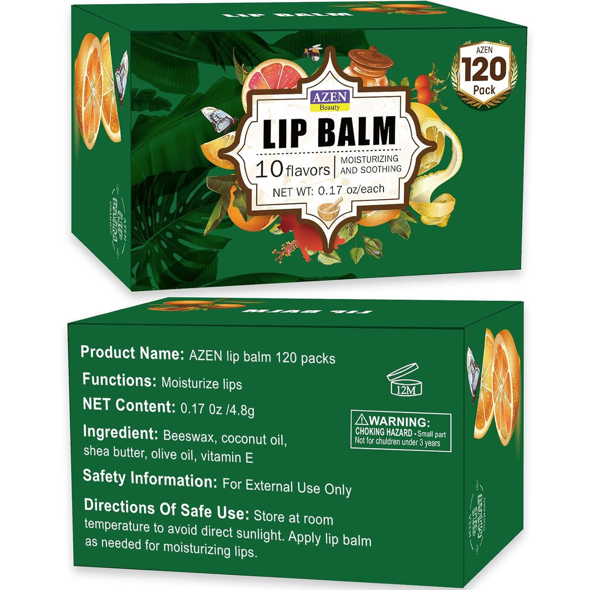 AZEN Paquete de 120 bálsamos labiales, bálsamo labial natural a gra...
