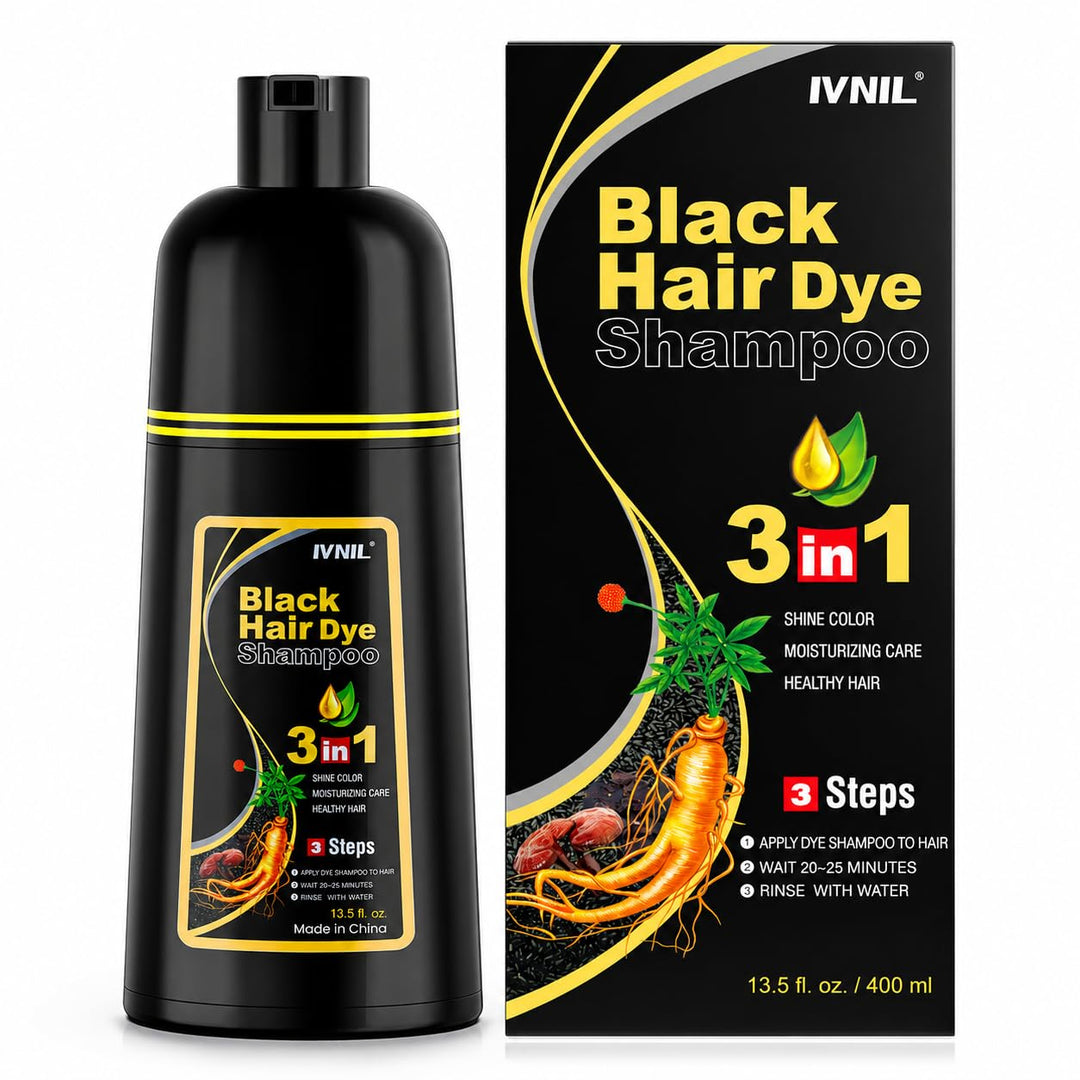 Ivnil Champú de tinte para cabello negro 3 en 1 Champú de color sem...