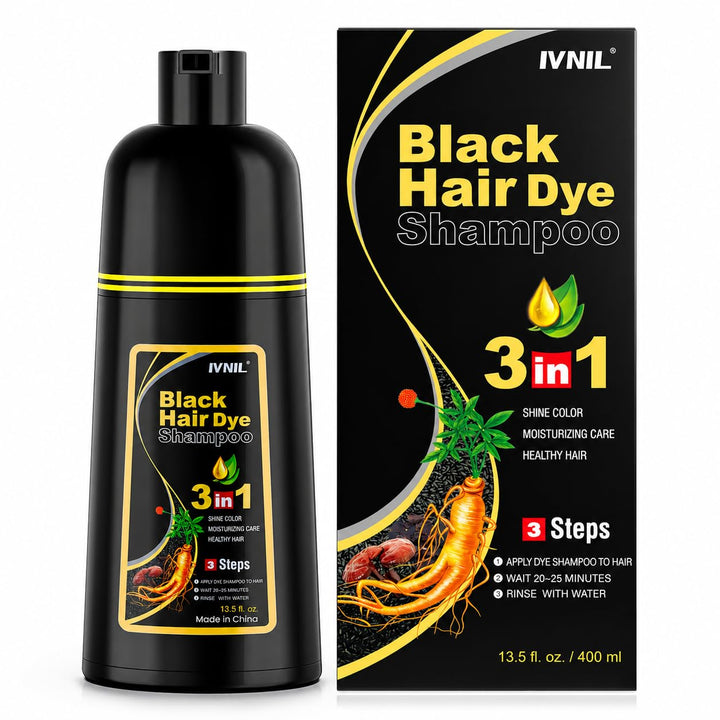 Ivnil Champú de tinte para cabello negro 3 en 1 Champú de color sem...