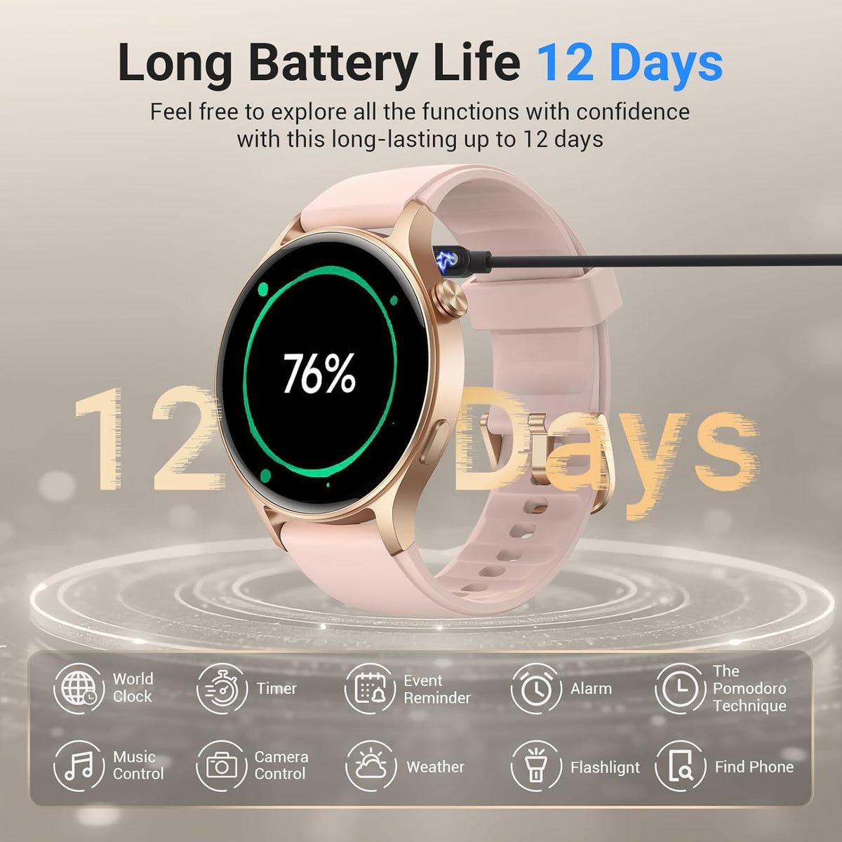 Fitpolo - Reloj inteligente para mujer, rastreador de fitness AMOLED de