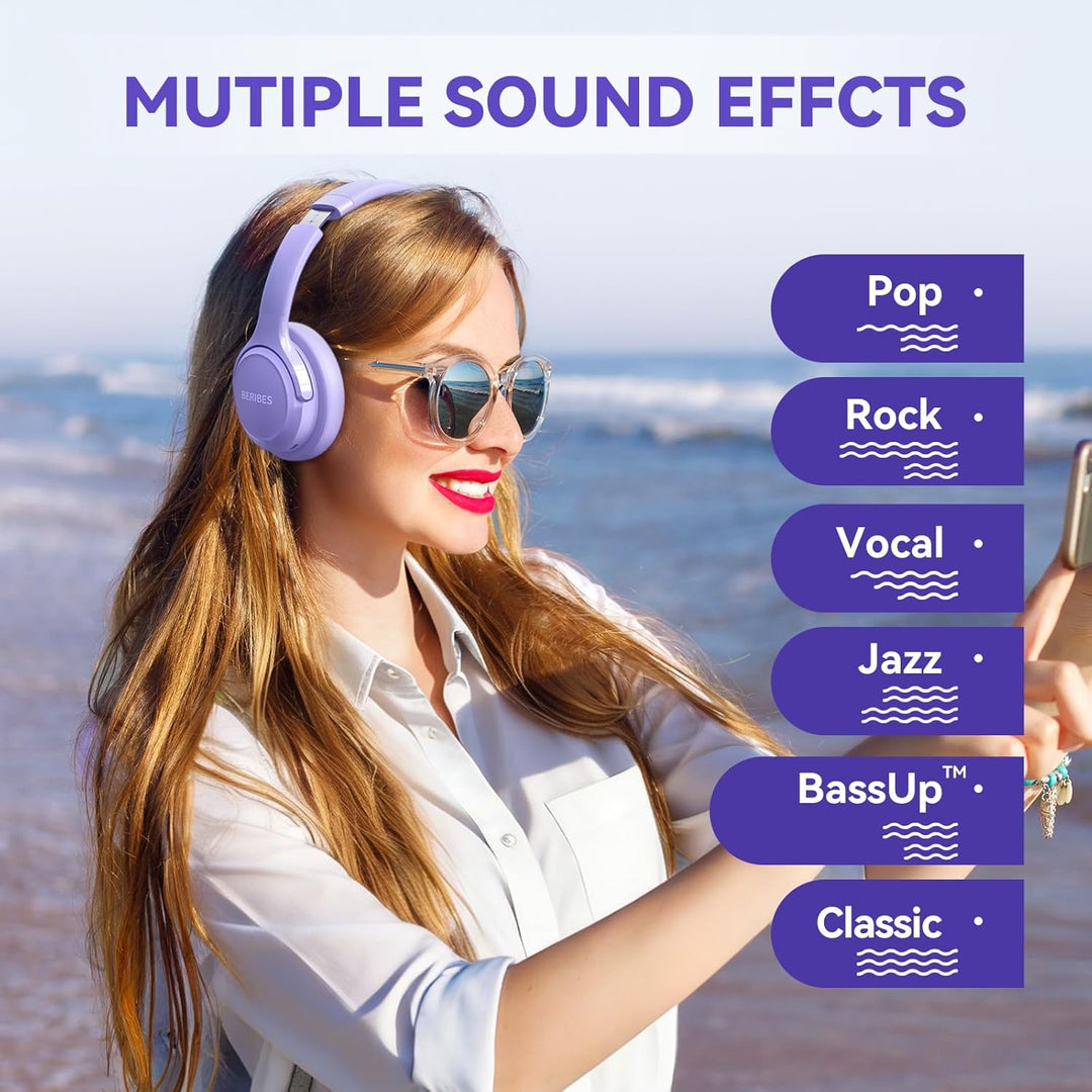 BERIBES Auriculares Bluetooth sobre la oreja, tiempo de reproducció...