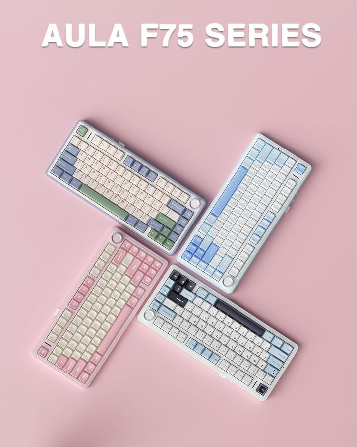 AULA Teclado Mecánico Inalámbrico F75 75%, Teclado Rosa Cremoso Int...