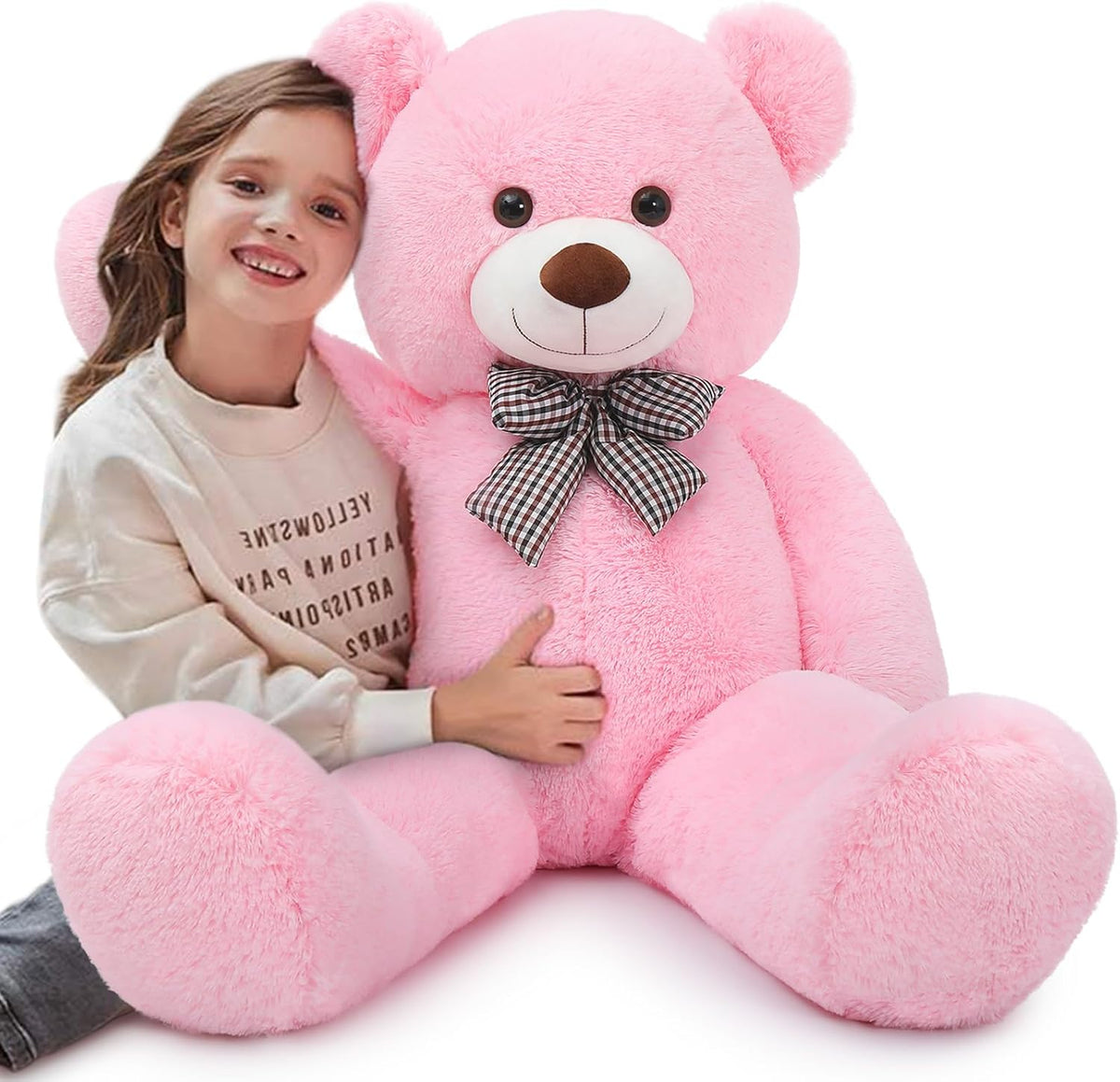MaoGoLan Oso de peluche gigante de 4 pies, adorable y tierno oso de peluche grande animal de peluche de 47 pulgadas, oso de peluche rosa regalo de peluche decoración para baby shower, fiesta