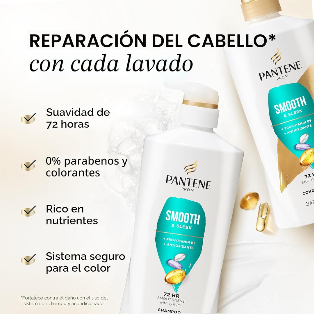 Pantene Juego de champú y acondicionador, suave y liso, control del...