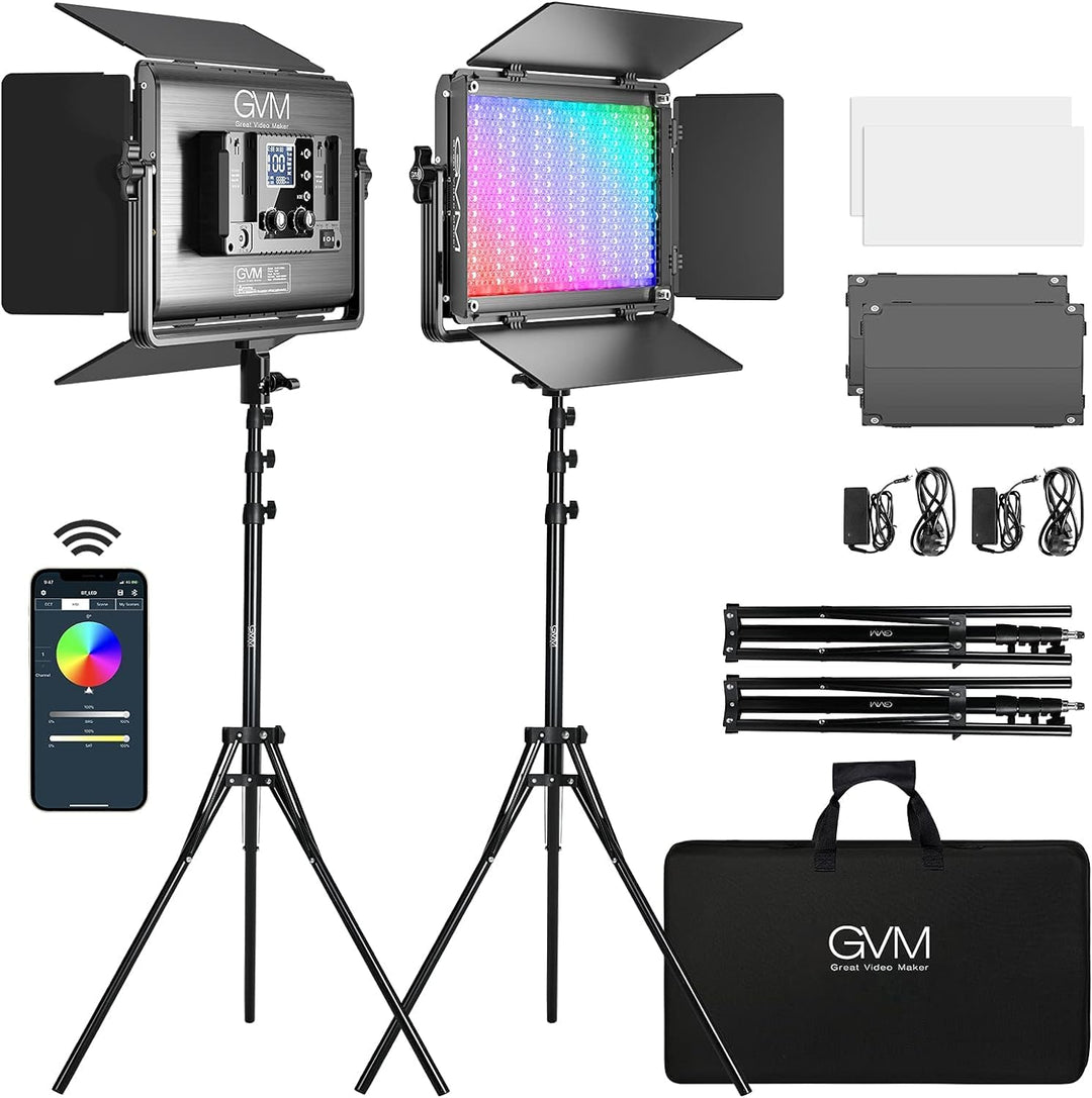 GVM - Luz de video LED RGB de 1300D, kit de iluminación de video de...
