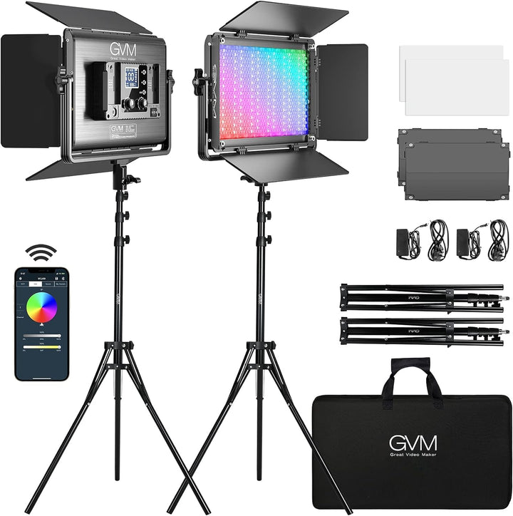 GVM - Luz de video LED RGB de 1300D, kit de iluminación de video de...
