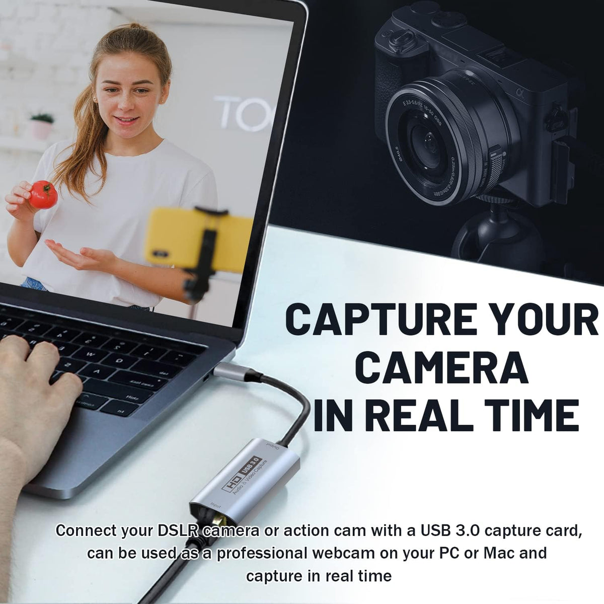 Tarjeta de captura de video, dispositivo de captura HDMI a USB-C USB3.0, 2K@30FPS