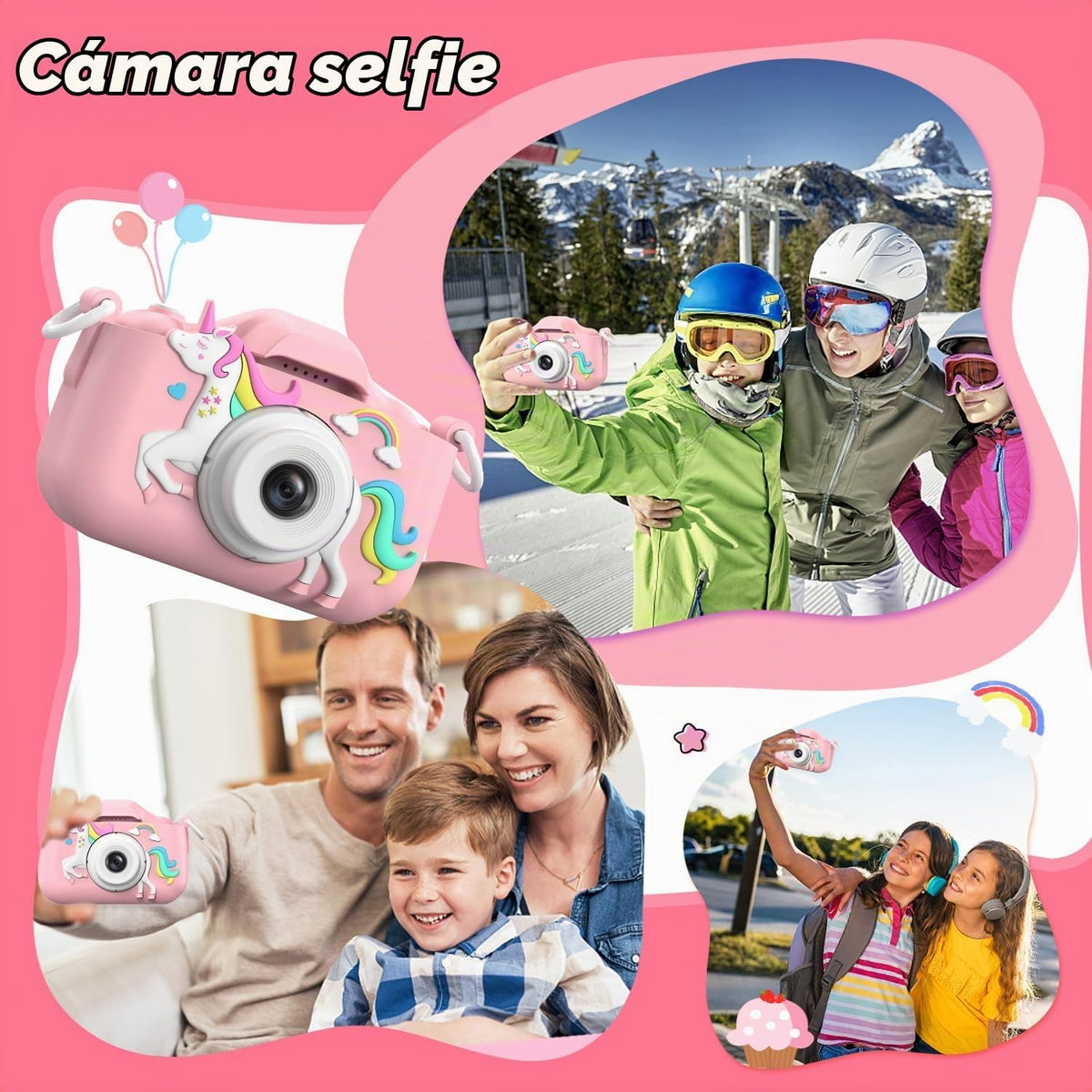Juguetes de cámara selfie para niñas de 3 a 9 años, juguete de cámara de video digital con cubierta protectora, regalos de festival de cumpleaños de Navidad para niñas de 3 a 9 años